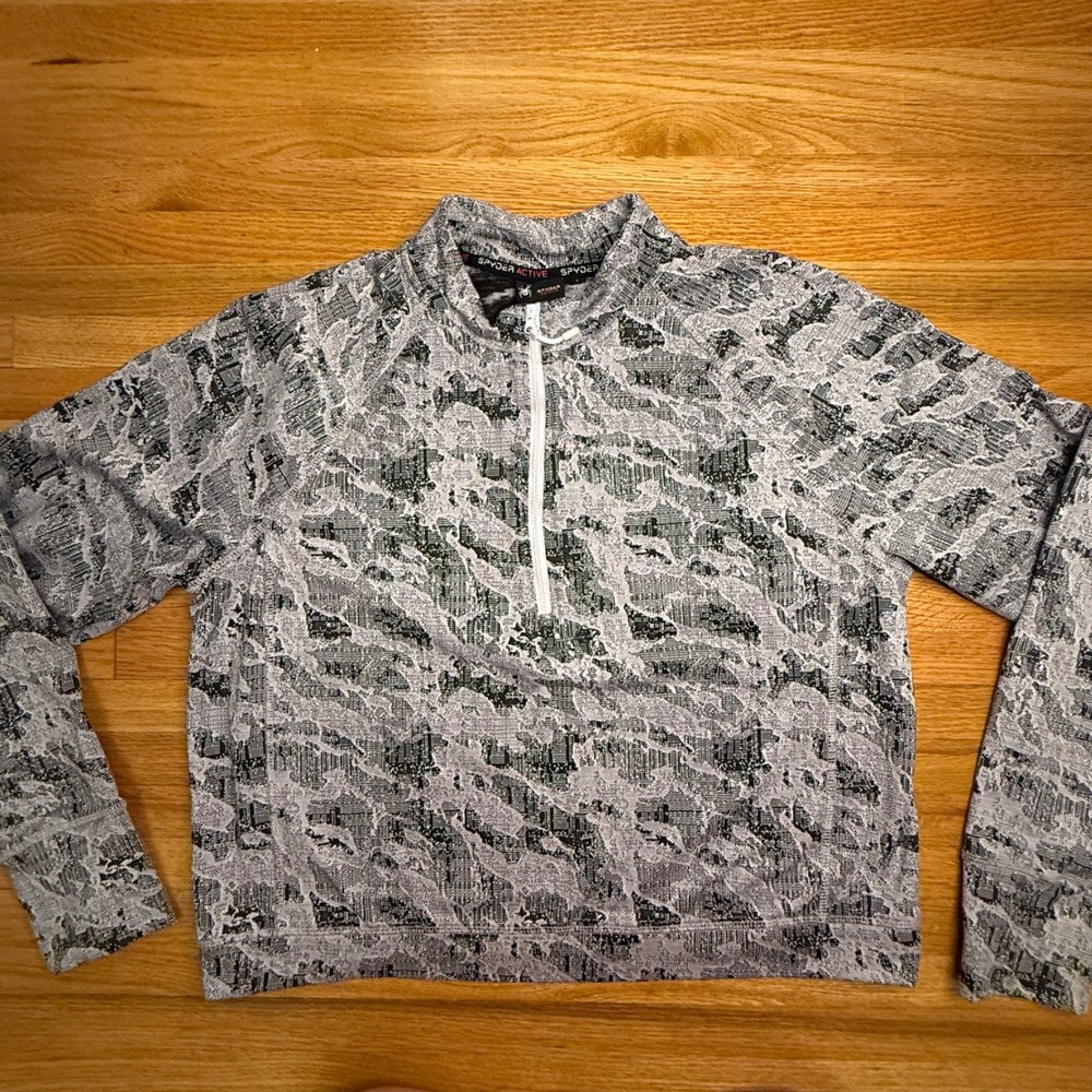 Spyder Active Half Zip Pullover Large | Gray Snakeskin Print Ski Base Layer